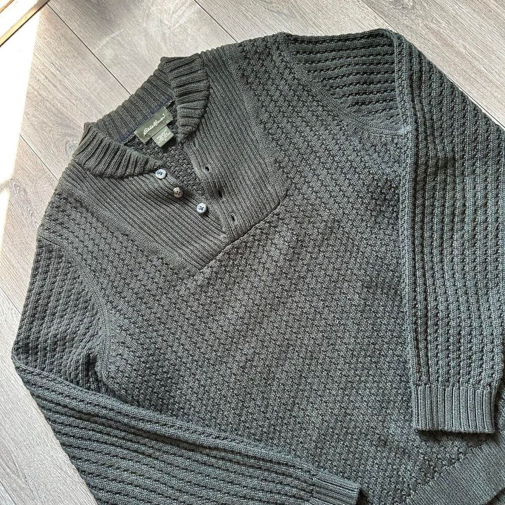 Eddie-bauer Men's Green and Khaki Jumper - Picture 2 of 6